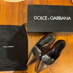 Dolce & Gabbana Bronze Snakeskin Pumps, 38.5 (8.5)